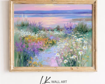 Sunset Coastal Path Print – Pastel Seascape Wall Art Printable
