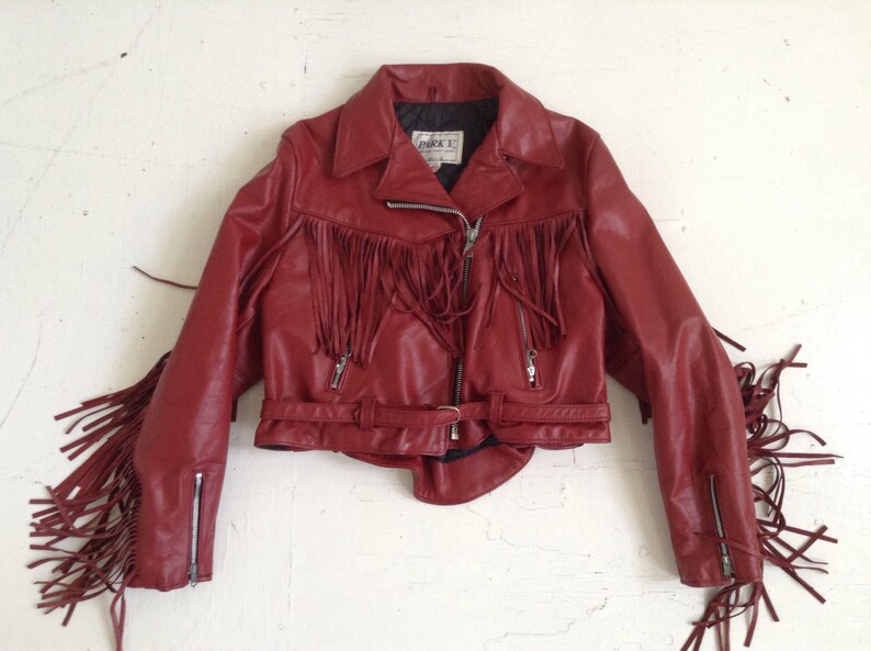 Vintage Park V Red Leather Jacket With Fringe Usa Image 0