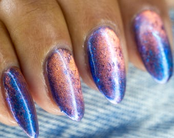 Melting Hearts | Warm Pastel Pink & Dusky Blue Magnetic Polish with Scattered Fairy flakes