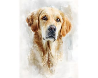 Golden Retriever Watercolor Portrait Print: Dog Lover Gift