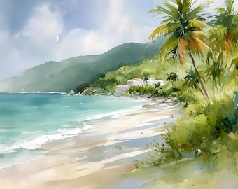 エトルタのオリジナル水彩画、アラバスター海岸の絵画、ノルマンディー