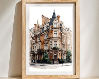 London Townhouses Wall Art, Watercolor Victorian Street Print, British Architecture Poster, UK Travel Decor