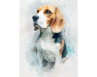 Beagle Dog Watercolor Portrait – Beagle Wall Art Print, Dog Memorial Gift, Pet Painting Home Decor