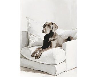 Chocolate Labrador Watercolor Art, Cozy Pet Wall Decor, Minimalist Dog Portrait, Gift for Dog Lovers and Pet Owners