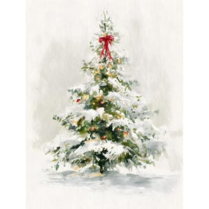 Minimalistisk julgranstryck, vintage akvarell väggkonst, neutral juldekoration, snöig vintergröna giclée, skandinavisk jul