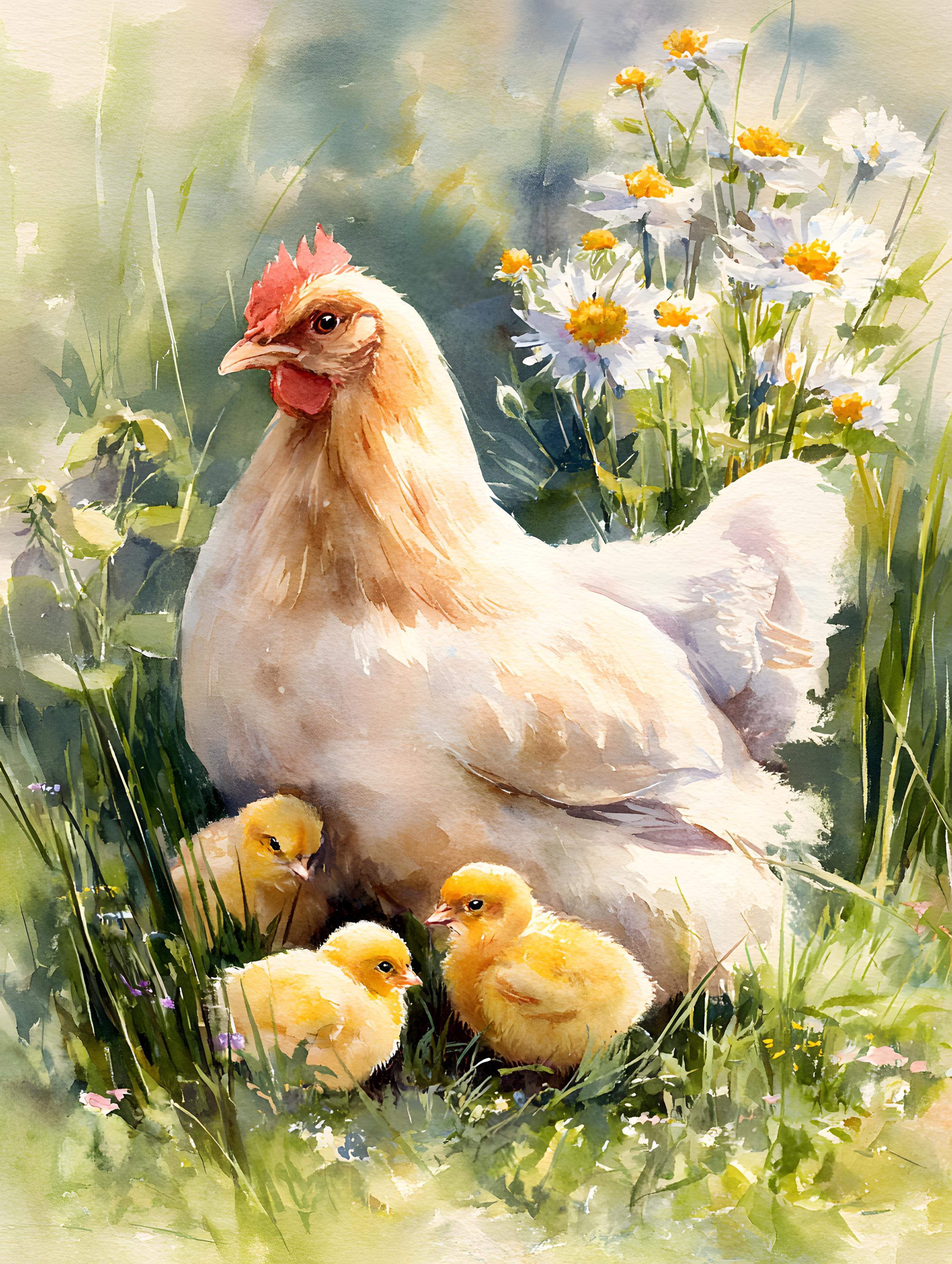 Hen and Chicks Watercolor Print, Easter Farm Poster, Spring Chicken ...