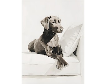 Póster de acuarela de Labrador Chocolate, decoración de pared para tu primera mascota, retrato minimalista de perro, regalo para amantes de los perros y dueños de mascotas.