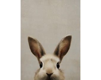 Vintage olieverfschilderij konijn, minimalistische kunst aan de muur konijn, gedempte lente konijn schilderij, kunstwerk konijn met textuur