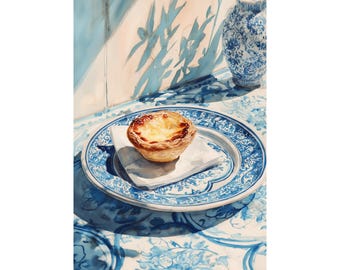 Pastel de Nata Watercolor Print • Portuguese Custard Tart Kitchen Art