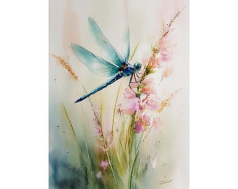 Stampa Su Tela Con Libellula Ad Acquerello, Opera D'arte Incorniciata, 30,5x40,6 Cm, Per Bagno, Camera Da Letto O Soggiorno
