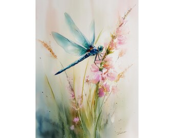 Stampa Su Tela Con Libellula Ad Acquerello, Opera D'arte Incorniciata, 30,5x40,6 Cm, Per Bagno, Camera Da Letto O Soggiorno