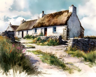 Irish Cottage Watercolor Print • Dingle Village Wall Art • Ireland Countryside Painting • Rustic Farmhouse Home Décor