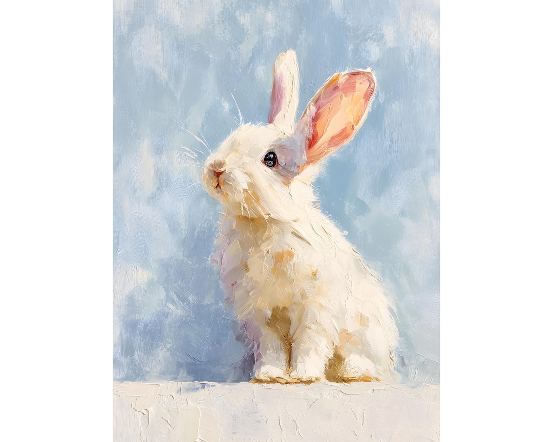 Minimalist Bunny Impasto Art Print Textured Rabbit Oil Painting minimalist-bunny-impasto-art-print-textured-rabbit-oil-painting