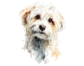 Impresión artística de retrato de perro maltés en acuarela, regalo para amantes de las mascotas