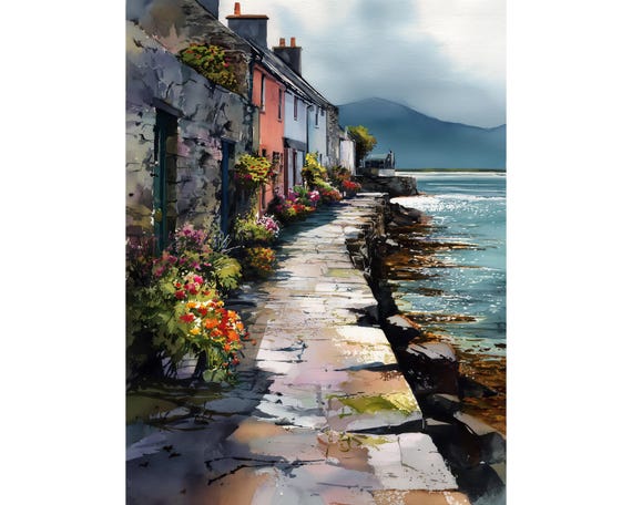 Galway Ireland Watercolor Print | Claddagh Quay Coastal Art | Irish Seaside Wall Decor | Museum-Quality Poster on Thick Matte Paper