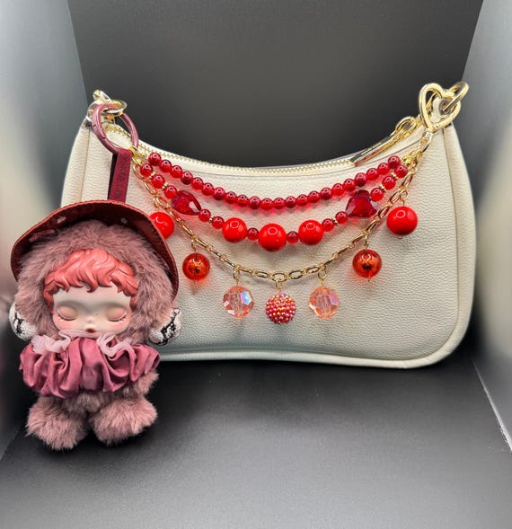 Handmade Skullpanda Plush Bag Charm: Red Beaded Keychain - Etsy