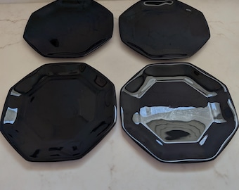 Vintage Arcoroc Octime Black France Salad Plates - Set of 4