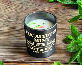 Eucalyptus Mint Soy Candle, Handmade Eco-Friendly, 8oz Spa Candle