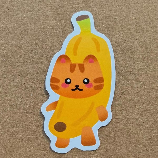 Silly Banana Cat Meme Waterproof Vinyl Sticker 2-inch