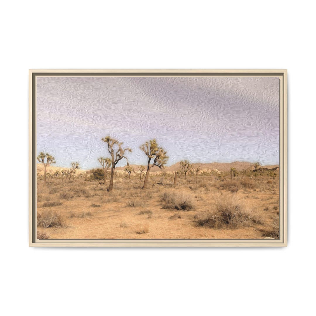 Abstract Joshua Tree Framed Canvas Wall Art, Joshua Tree Desert Landscape, Natural Pine Wood ...