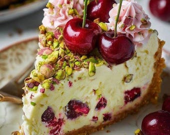 Lemon Lime Cherry Pistachio Cheesecake Recipe , Easy Creamy Dessert, Instant Download