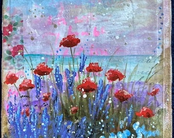 Original Floral Painting | Mixed Media Wildflower Art | Colorful Garden Wall Decor