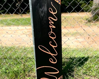 Hand Painted Black Glitter Cheetah Print Welcome Sign