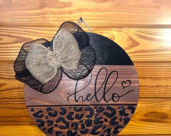 Handmade “Hello” Glitter Cheetah Print Wall Hanging