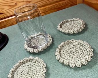 Crocheted Sage Green Bobble Coasters