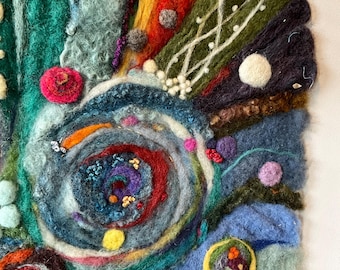 Needle felted wool fiber art painting