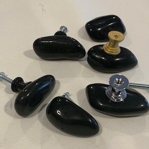 Polished Black Stone Cabinet pulls 3 finishes oblong shape