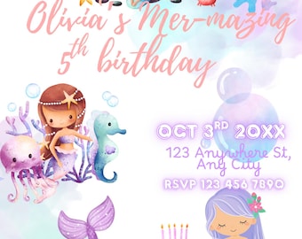 Purple Mermaid Birthday Party Invitation