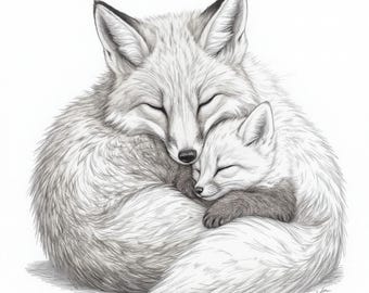 Fox Snuggling with Baby Fox Coloring Page