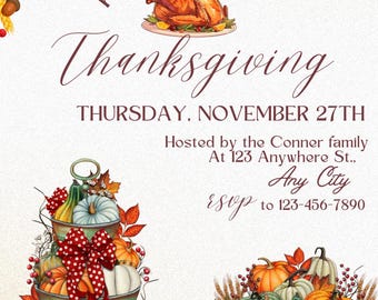 Custom Thanksgiving Dinner Invitation – Digital Download