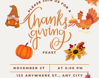 Custom Thanksgiving Feast Invitation-Digital Download