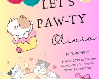 Let’s Paw-ty! Custom Cat Birthday Invitation