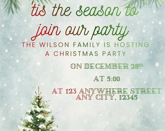 Custom Watercolor Christmas Party Invitation