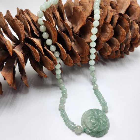 Jade Necklace / Jadeite / 15" Long / Round Beads … - image 1
