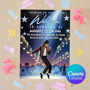 Michael Jackson Birthday Invitation, Pop Star Music Party Invite (Digital Download)