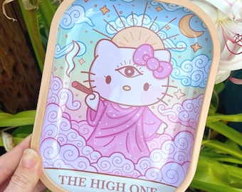 Kawaii Stoner Kitty Tarot Card Funny Cannabis Themed Rolling Tray
