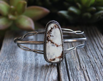 White Buffalo Turquoise Sterling Silver Cuff Bracelet – Handmade Southwestern Jewelry