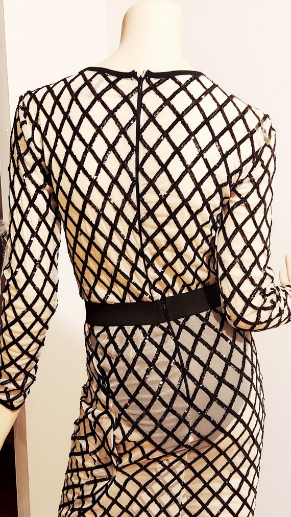 Vtg London Op Art 2pc Skirt Set Argyle Sequins on… - image 6