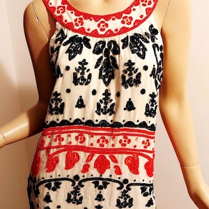 Vtg Trapeze 1970&#39;s Fully Beaded Cotton Dress Necklace Collar