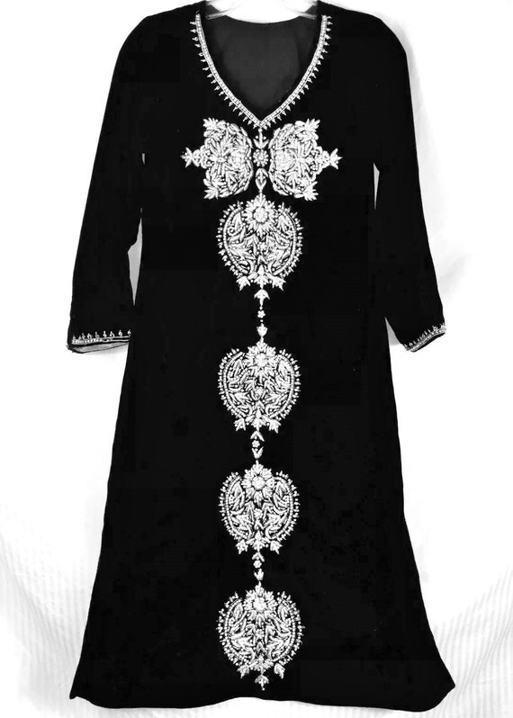 Vtg Velour Boho  Kaftan Dress Zardosi Silver Embr… - image 5