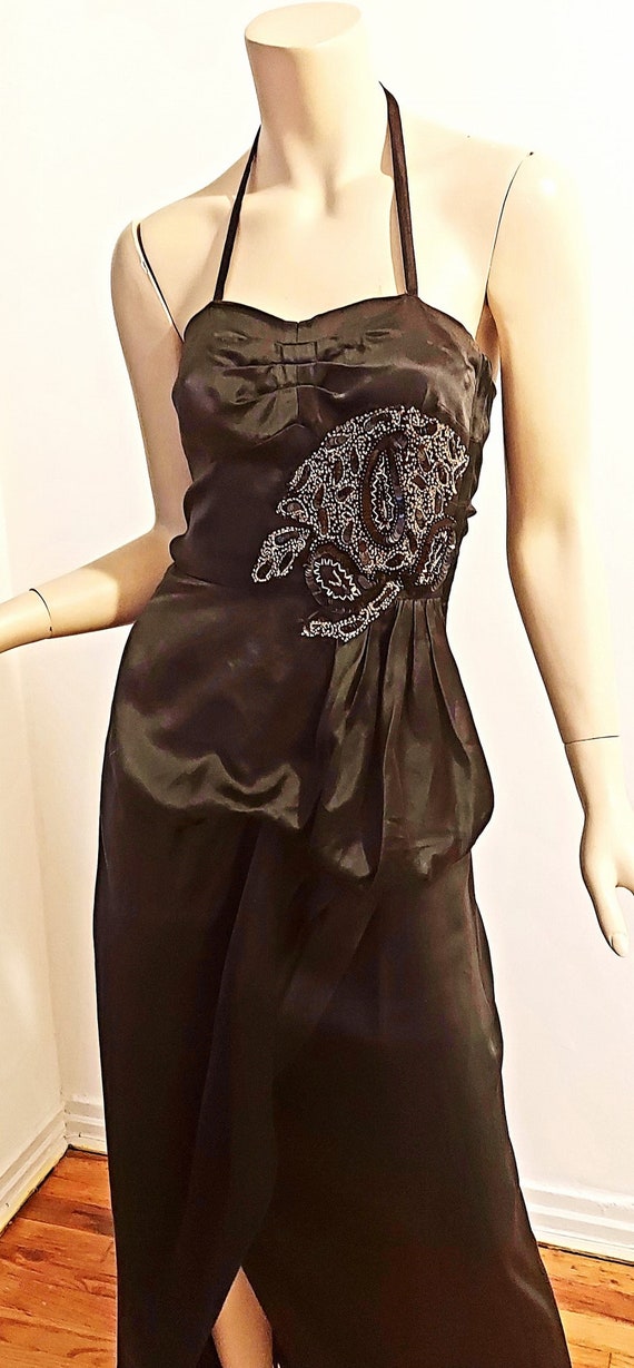 Vtg 1940's Film Noir Maxi Satin Silk  Maxi dress E