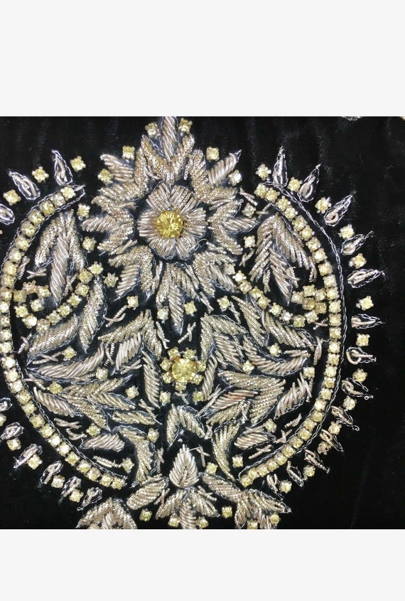 Vtg Velour Boho  Kaftan Dress Zardosi Silver Embr… - image 3