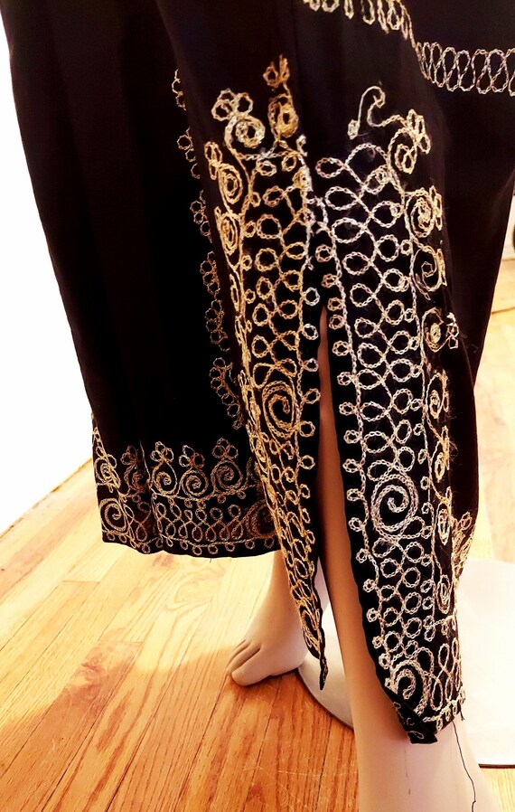 Kaftan Gold Embroidered  Yemenite Black Cotton - image 4