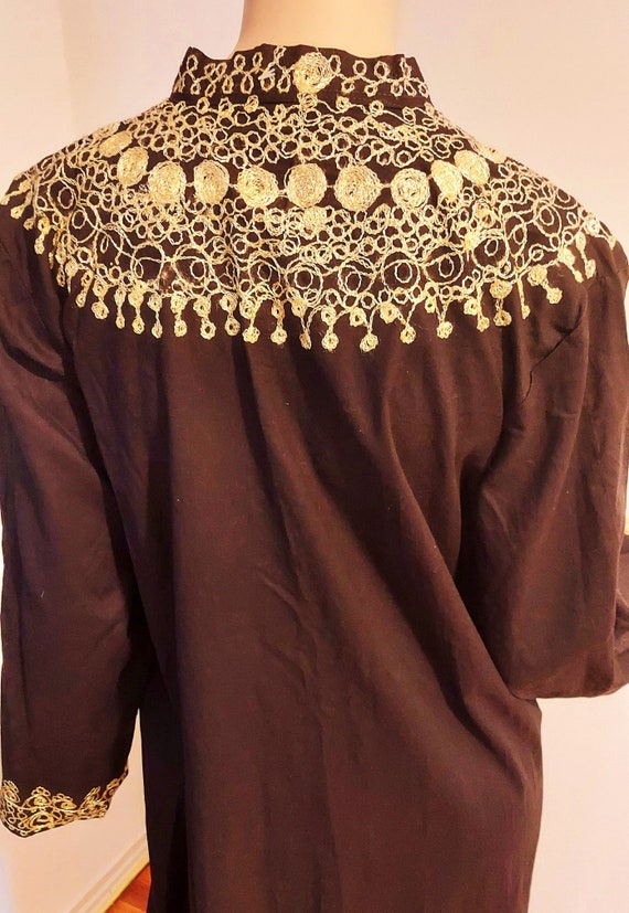 Kaftan Gold Embroidered  Yemenite Black Cotton - image 5