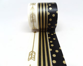 Gold Arrow Black And Gold Stripe Black And Gold Polka Dot Washi Tape Set Of 3 Gold Arrow Black And Gold Stripe Black And Gold Polka Dot Washi Tape Set Of 3