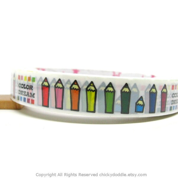 Deco Tape Kawaii Colorful Pencils - 1.5cm x 25m (82 ft)